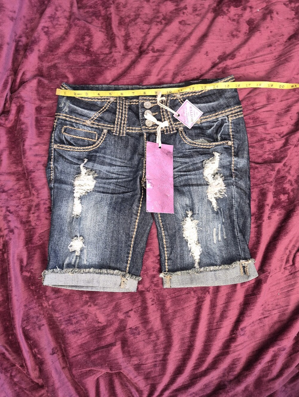 Almost Famous Distressed Dark Blue Rolled Cuff Jean Shorts